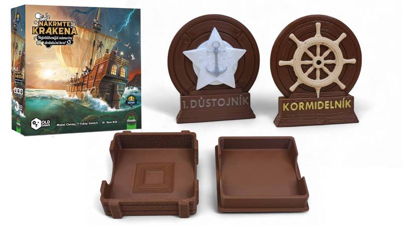 Nakrmte Krakena - krabička a odznaky - deluxe upgrade Barva: Hnědá, Doplněk navíc: Odznaky + krabička