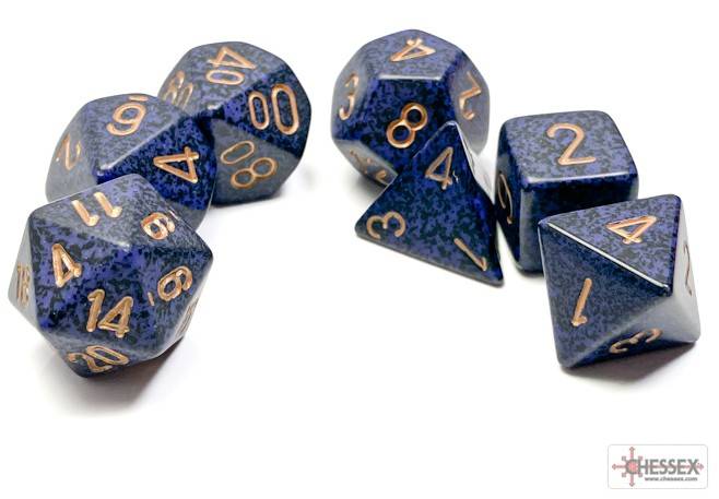 Sada 7 kostek Chessex - skvrnitá Golden Cobalt - 25337