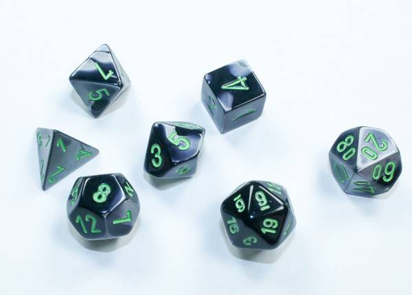 Sada 7 mini kostek Chessex - Gemini Black - Grey / green - 20645