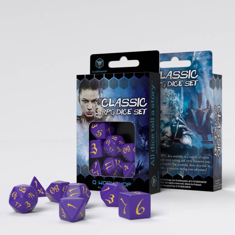 Sada 7 kostek classic dice set fialová/žlutá - SCLE93