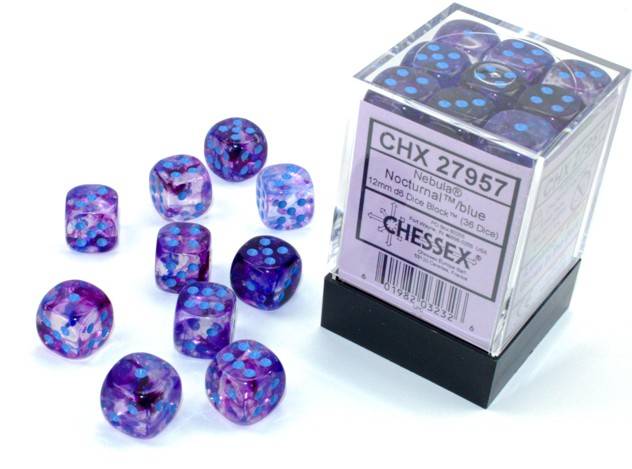 Sada 36 D6 12mm kostek Chessex -  Nebula Nocturnal/blue Luminary - 27957