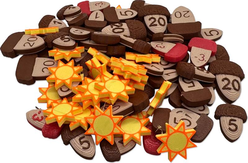 Leaf (Listí) - 3D žetony žaludů a sluncí (Leaf (Listí) - 3D acorn and sun tokens)