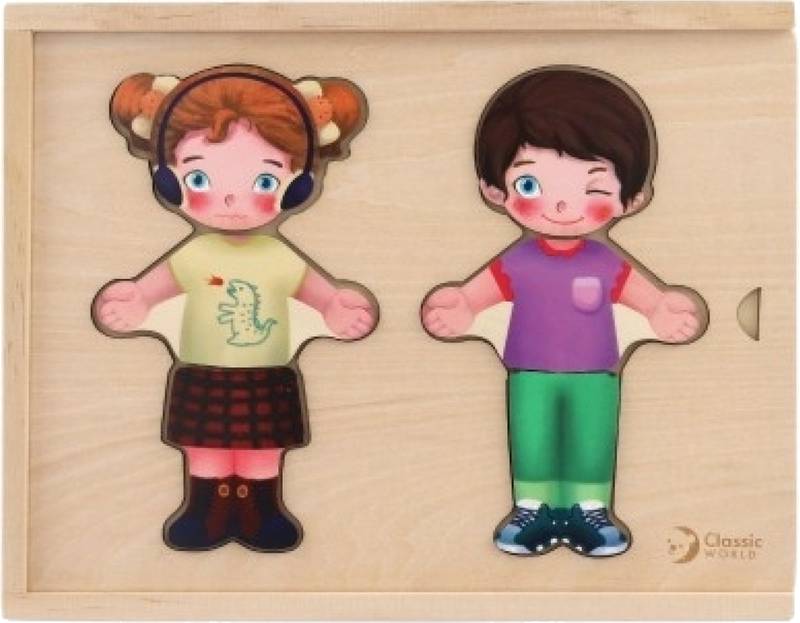 Vkládačka oblékání dřevo holka/kluk 26ks