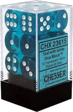 Kostka šestistěnná 16mm - Teal/white