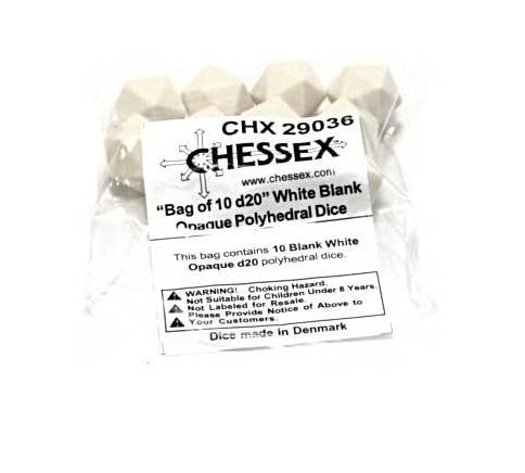 Sada 10 kostek D12 prázdná/blank - bílá - 29035
