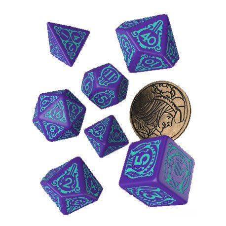 Sada 7 kostek - The Witcher Dice Set - Dandelion - fialová a tyrkysová - SWDA03