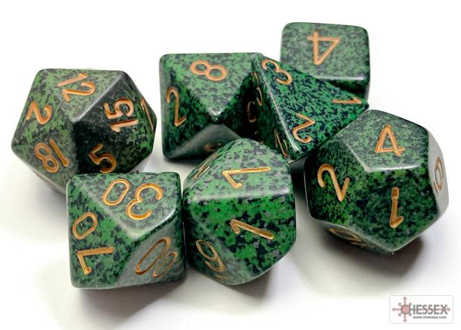 Sada 7 kostek Chessex - skvrnitá Golden Recon - 25335