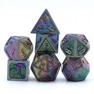 Draconis Solid Metal Iron Brushed Dice Set - Rainbow (7)