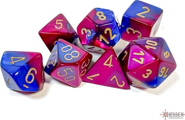 Sada 7 kostek Chessex - Gemini Blue - Purple / gold- 26428