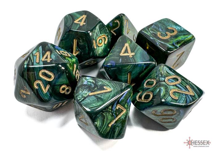 Sada 7 kostek Chessex - Scarab zelená a zlatá - 27415