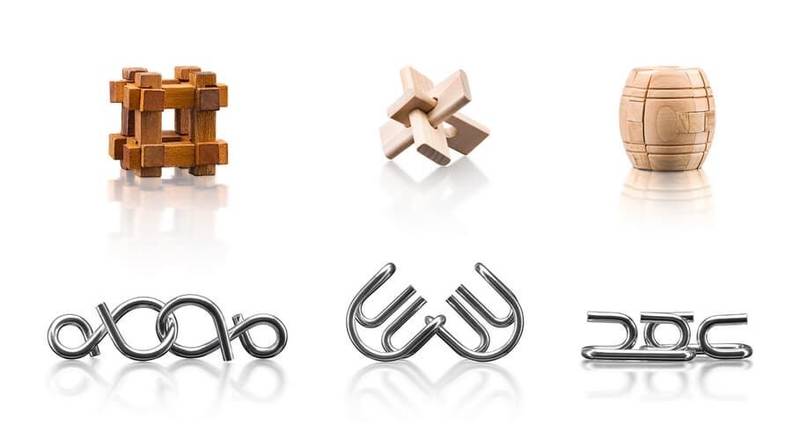 Hlavolam kov-dřevo sada 6 ks