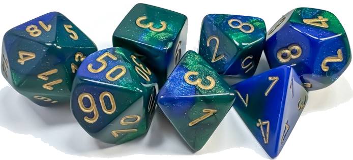 Sada 7 kostek Chessex - Gemini Blue-Green / gold - 26436