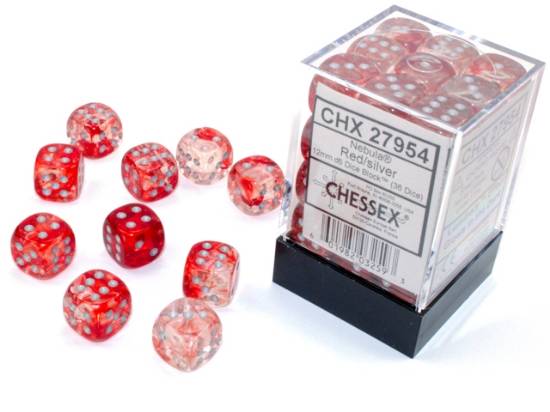 Sada 36 D6 12mm kostek Chessex - Nebula Red/silver Luminary - 27954