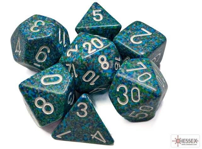 Sada 7 kostek Chessex - skvrnitá Sea - 25316