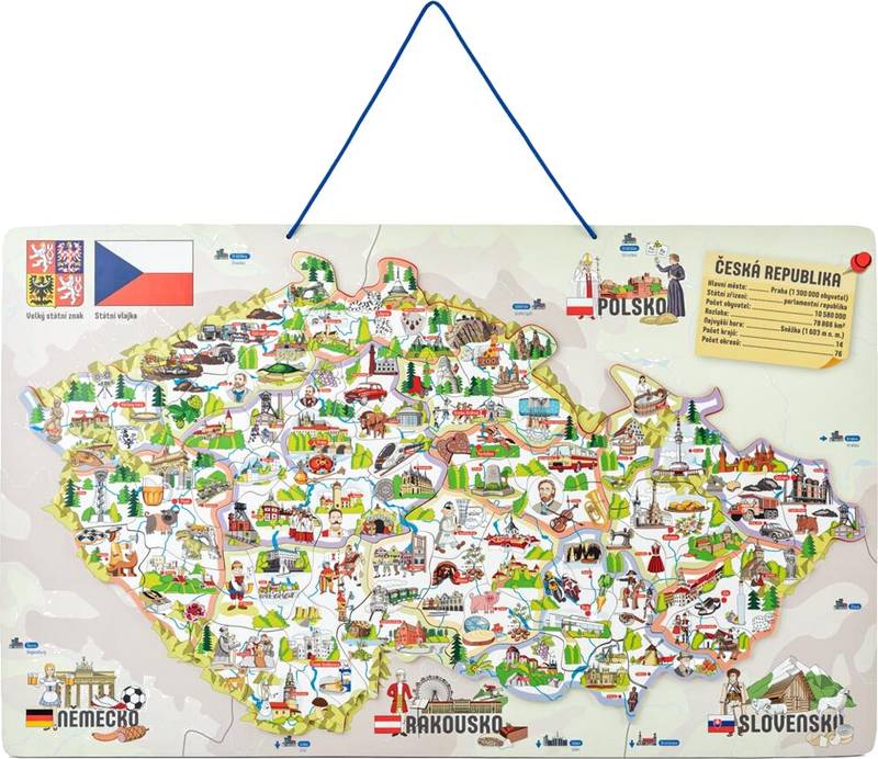 Magnetická mapa ČR s obrázky a společenská hra 3v1