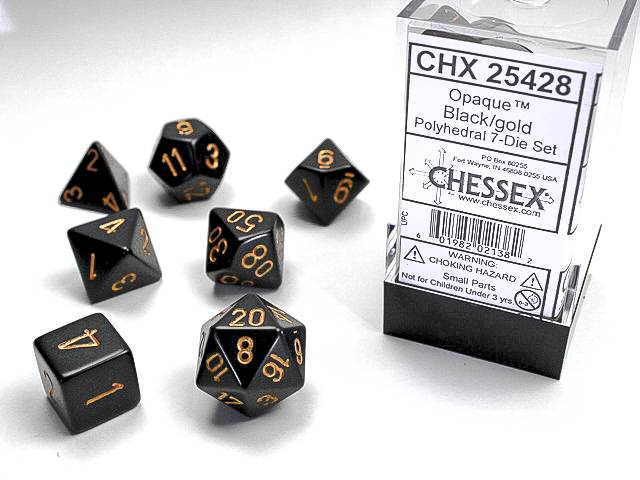 Sada 7 kostek Chessex - Černá / Zlatá - 25428