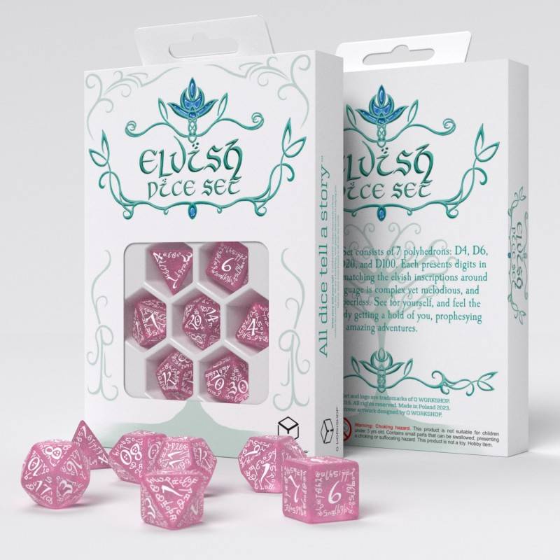 Sada 7 kostek Elvish dice set růžová/bílá - SELV11