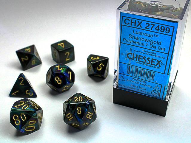 Sada 7 kostek Chessex - Shadow / Gold Lustrous - 27499