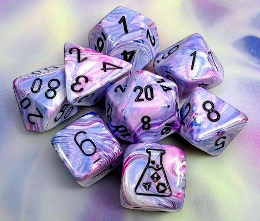 Sada 8 kostek Chessex Lab Dice Festive Hydrangea/black - 30065