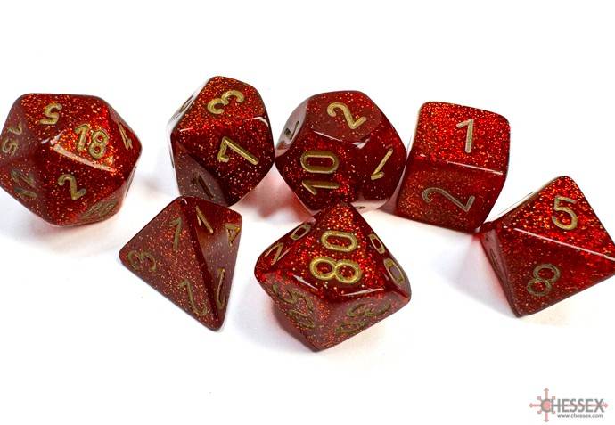 Sada 7 kostek Chessex - Glitter Ruby / gold - 27504