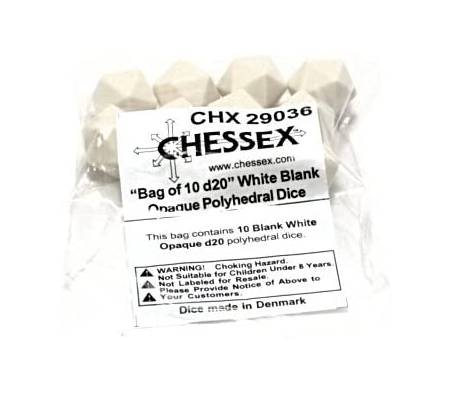 Sada 10 kostek D20 prázdná/blank - bílá - 29036