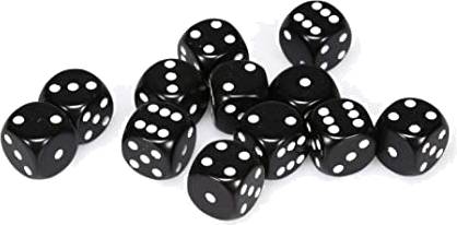 Hrací kostka 12 mm Barva: černá / bílá