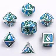 Mini Behemoth Silver Metal RPG Dice Set - Blue and Green