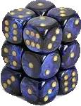 Dice Set Scarab Royal Blue/Gold 16mm D6 (12x)
