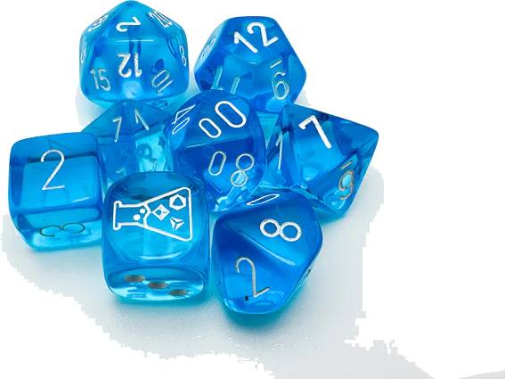 Sada 8 kostek Chessex Lab Dice průhledná modrá/bílá - 30063
