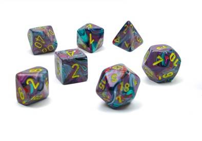 Sada 7 mini kostek Chessex - Festive Mosaic / yellow - 20450