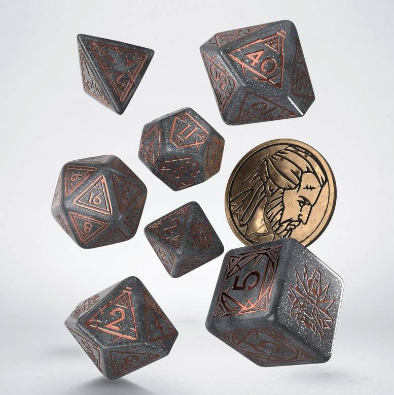 Sada 7 kostek - The Witcher Dice Set - Geralt - šedá a bronzová - SWGE05