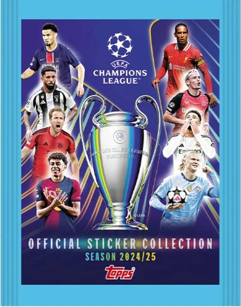 Fotbalové samolepky Topps Champions League 2025 balíček (6 samolepek)