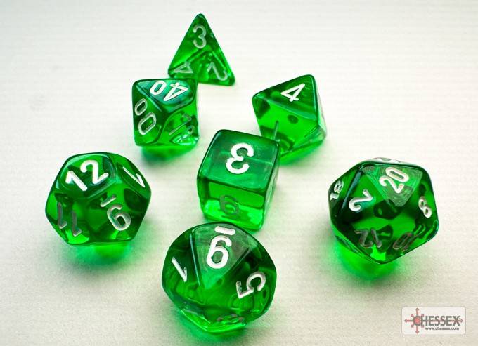 Sada 7 mini kostek Chessex - Green / white  - 20375