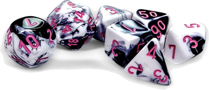 Sada 7 kostek Chessex - Gemini Black-White / pink - 26469