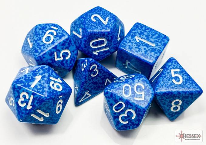 Sada 7 kostek Chessex - skvrnitá Water - 25306