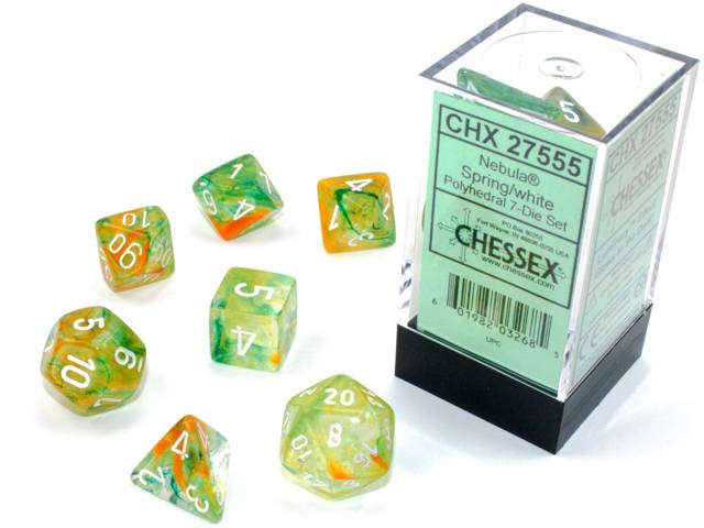 Sada 7 kostek Chessex - Spring / White Luminary - 27555