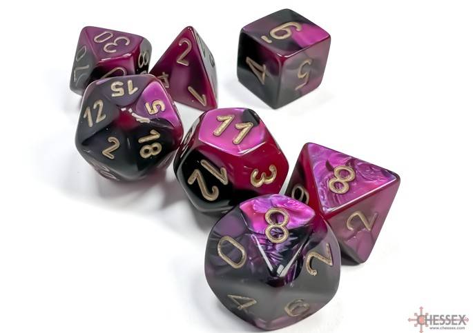 Sada 7 kostek Chessex - Gemini Black - Purple / gold- 26440