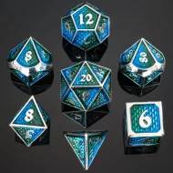 Behemoth Silver Solid Metal Dice Set - Green and Blue (7)