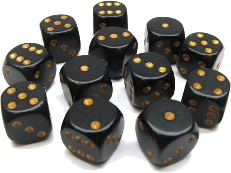 Hrací kostka 12 mm Barva: černá / zlatá