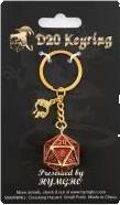 D20 Keychain with Dragon Charm - Draconis Gold with Red