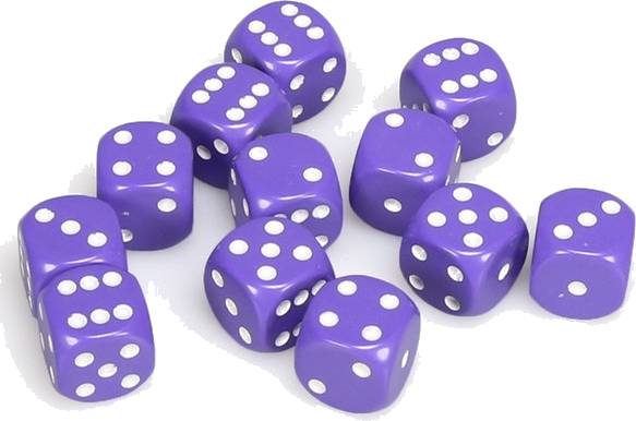Hrací kostka 16 mm Barva: fialová / bílá