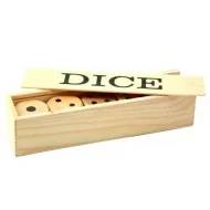 Sada 5 šestistěnných 25mm dřevěných kostek v dřevěné krabičce