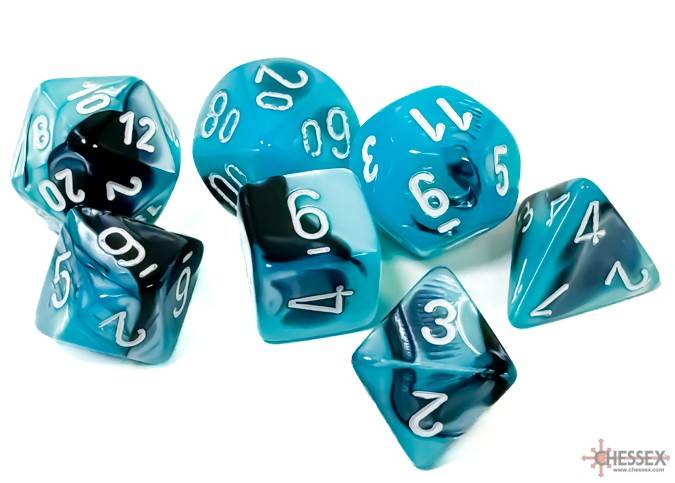 Sada 7 kostek Chessex - Gemini Black - Shell / white - 26446