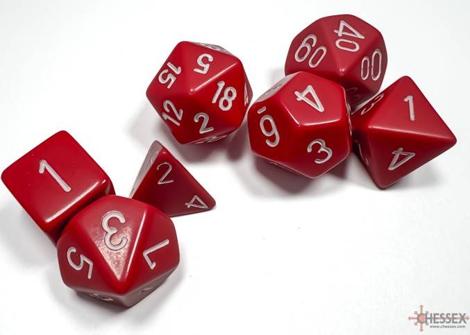 Sada 7 kostek Chessex - Červená / Bílá- 25404